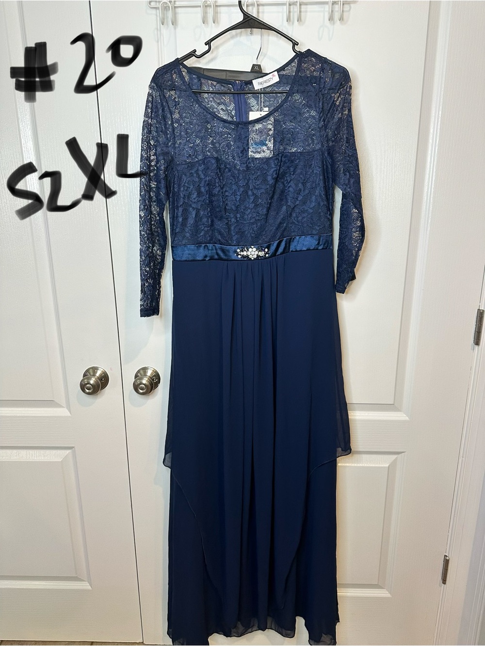 Navy Lace Bodice Evening Dress - Elegant Formal Gown